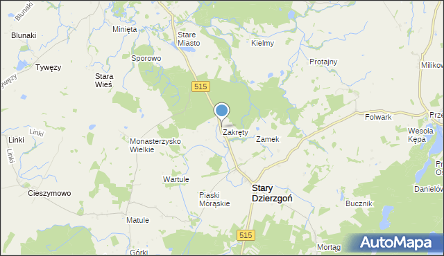 mapa Zakręty, Zakręty gmina Stary Dzierzgoń na mapie Targeo